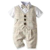 formal romper newborn baby boys clothes for summer outfits cotton short sleeve clothes fake one pieces covered button 0 18 m