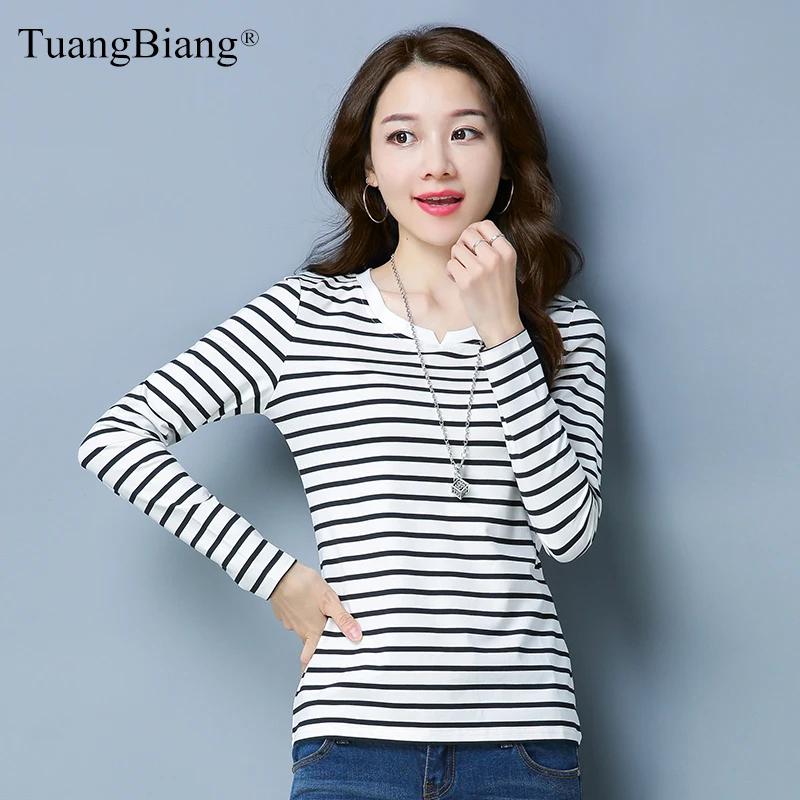 Женская футболка в черно белую и синюю полоску осенняя из 100% хлопка зима 2020
