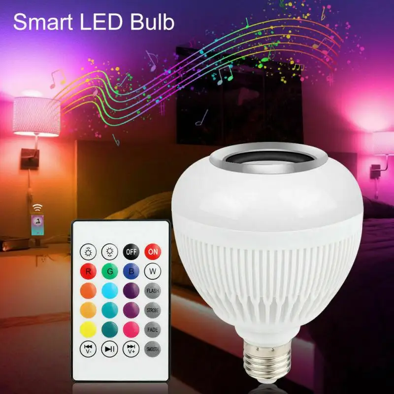 

Smart E27 RGB Bluetooth-compat Speaker LED Bulb Light 12W Music Playing Dimmable Wireless Led Lamp With 24 Keys Remote Control