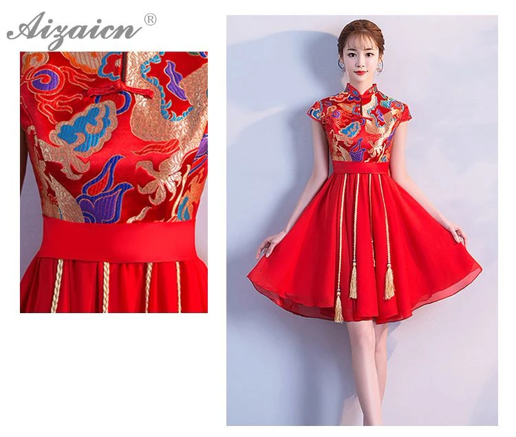 Новое атласное платье Cheongsam красное свадебное винтажное платье Qi Pao Женские китайские свадебные платья Qipao Акция Женская Роба в восточном стиле