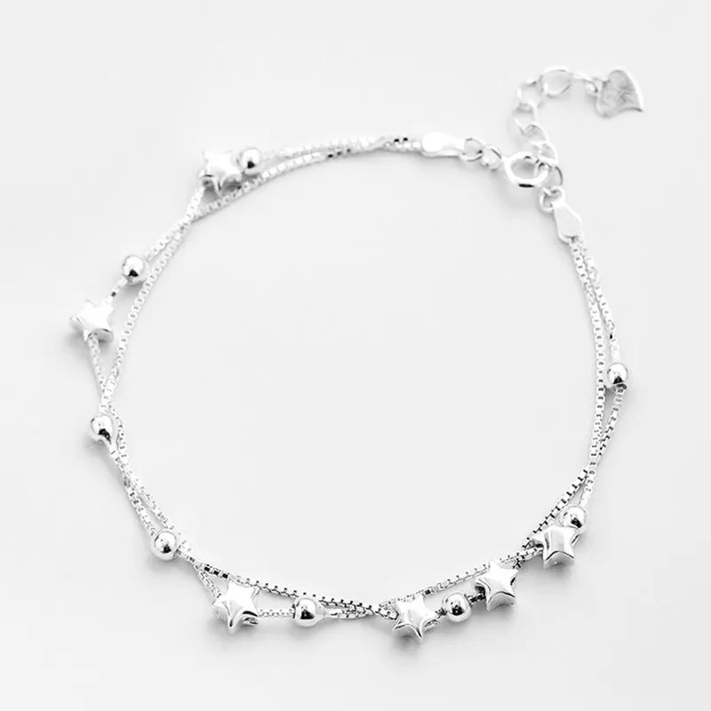 

Flyleaf 925 Sterling Silver Double Box Chain Matte Stars Bracelets For Women Fashion Lady Hypoallergenic Sterling-silver-jewelry