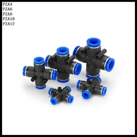 15 50pcslot pza4 pza6 pza8 pza10 pza12 cross shaped pneumatic fitting 4 to 12mm od hose tube push in air gas quick coupling