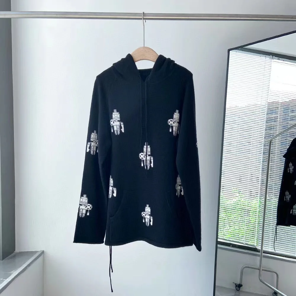 

High Quality Runway Design Sweater Women 2022 Spring Knitted Cashmere Hoodies Pullover Femme Loose Jacquard Sweater