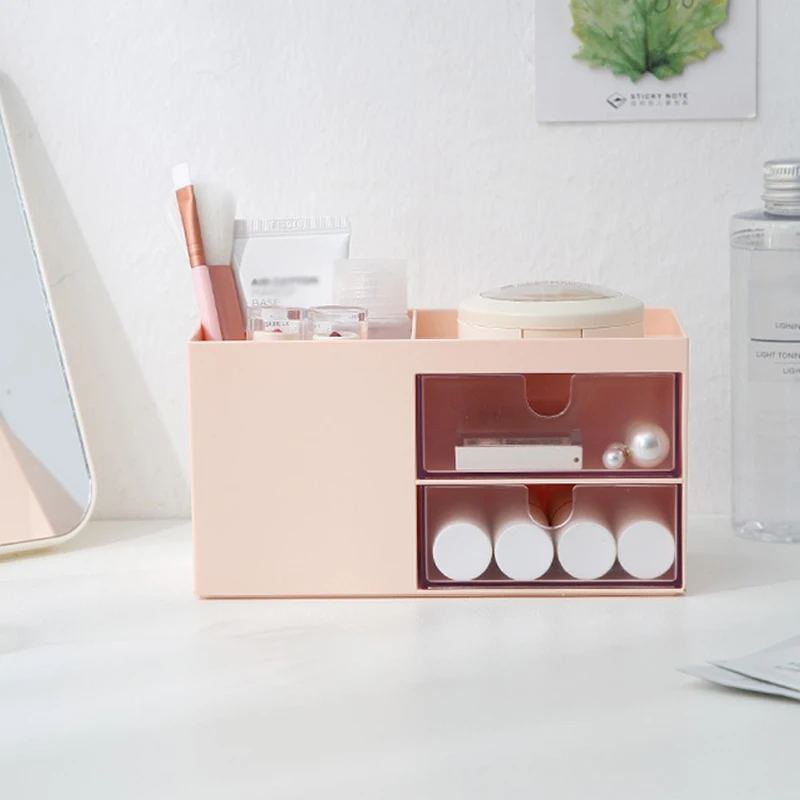 

Desktop Storage Box Double Drawer Compartment Organizer for Jewelry Cosmetics PR Sale