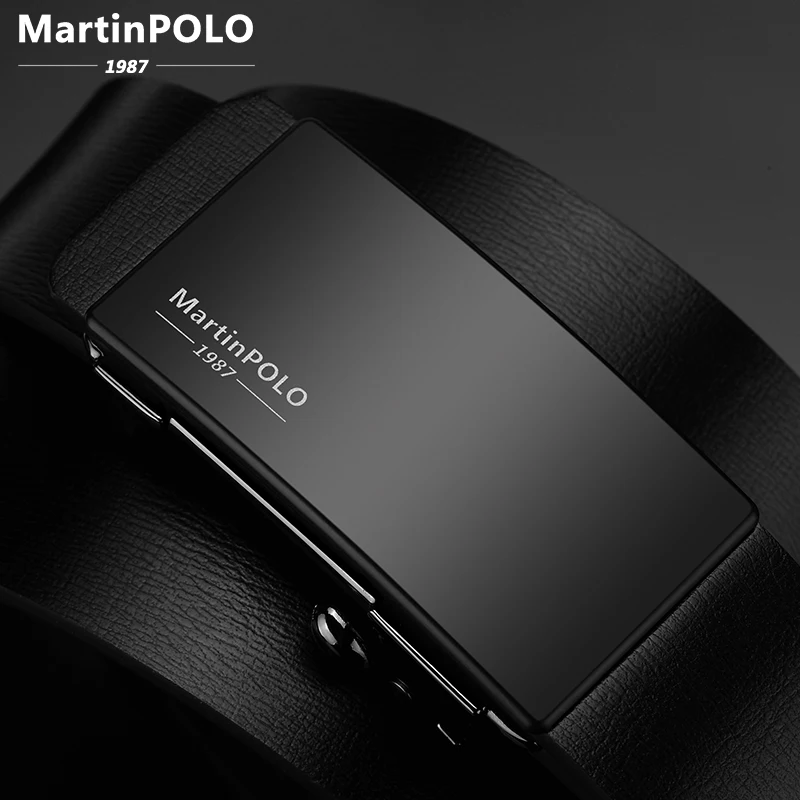 MartinPOLO Automatic Toothless Alloy Buckle Men Belt Genuine Leather Cowhide Strap For Male Business Leisure Men's Belts