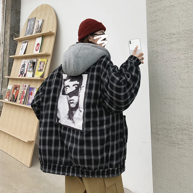 

2020 New Trend Casual Check Cotton-padded Jacket Lovers Outfit Coat Hooded Thick Coat