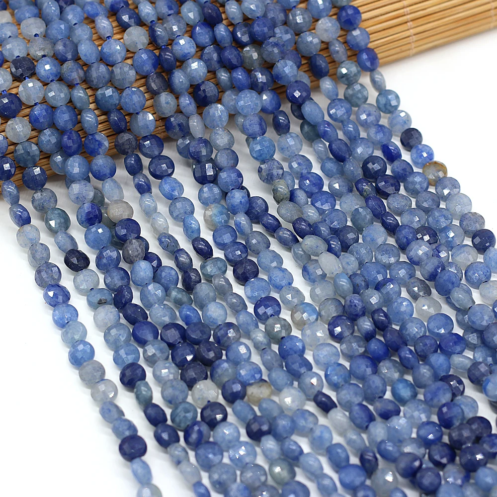 

2021 Hot Sale Natural Stone Semi-precious Stones Oblate Blue Aventurine Faceted Bead Making DIY Necklace Bracelet Size 6mm Gift