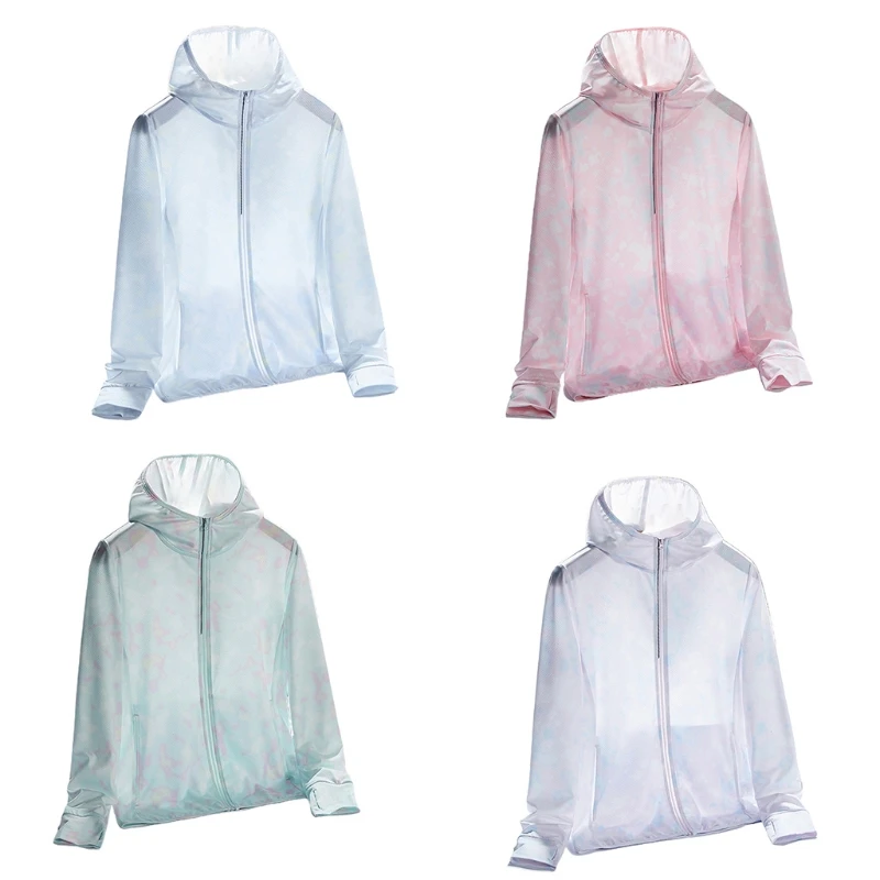 

Womens Summer UPF 50+ Sun Protection Jacket Hooded Ice Silk Cooling Shirt Zip Up Long Sleeve Outdoor Hiking Camouflage Coat