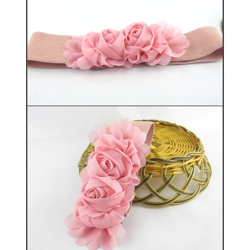 

Fashion Women Girl Accessories Hot SaleFashion Wide Stretch Elastic Waist Belt Solid Color Flower Waistband Ceinture Femme