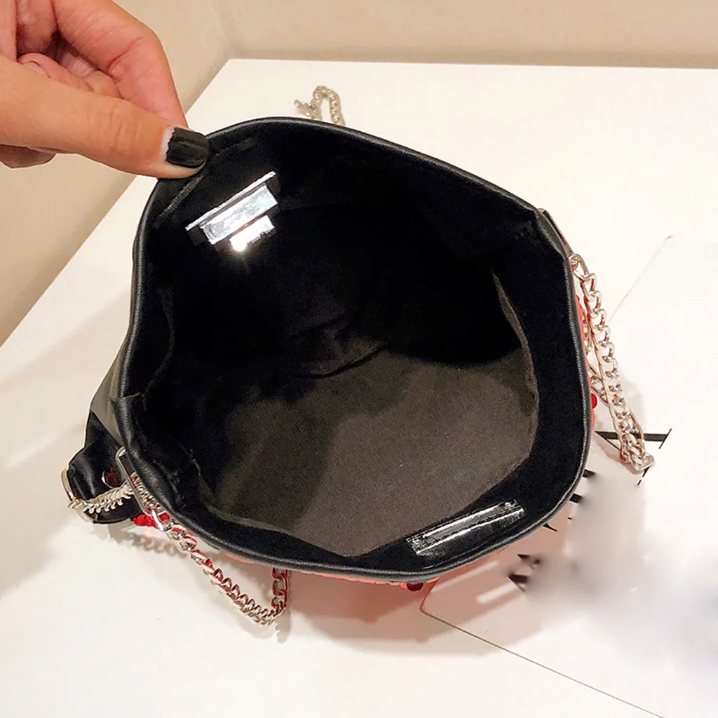 

Women Sequins Solid Color Wild Female Small Bucket Bag Shoulder Messenger Handbags Phone Money Pouch Chain Crossbody Bags #YY