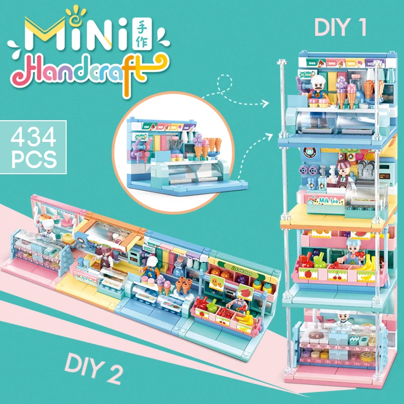 

SLuban MINI Hand-Made 4 IN 1Girl Minifigures Street View House Building Blocks Children's Educational Toys For Childs Gift