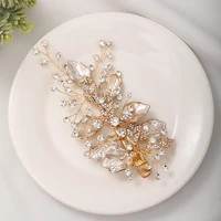 golden leaf barrettes hand woven crystal bridal headpiece wedding hair accessories