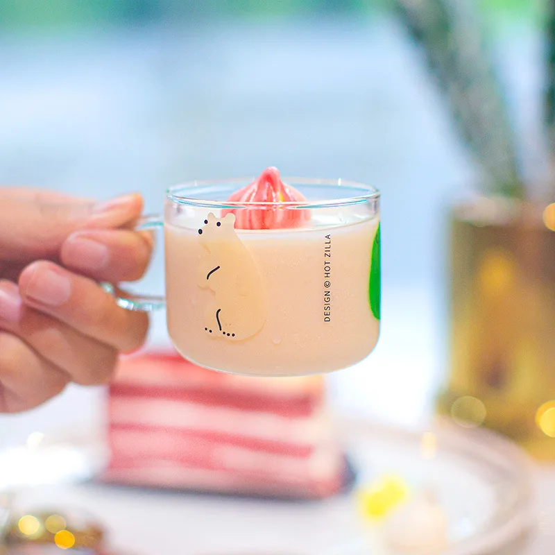 

New Korea Mini Cartoon Glass Three Bears Cup Cute Meng Cup Glass Transparent Breakfast Coffee Yogurt Cup Glass Juice Cup Glass