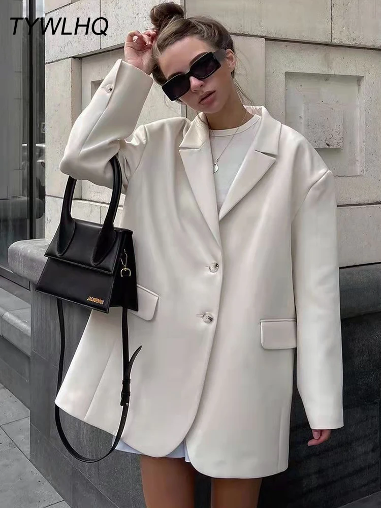 

Jackets Blazers Women Spring 2021 Fashion Loose Casual White Office Blazer Jacket Female Oversize Elegant Women's Office Suit