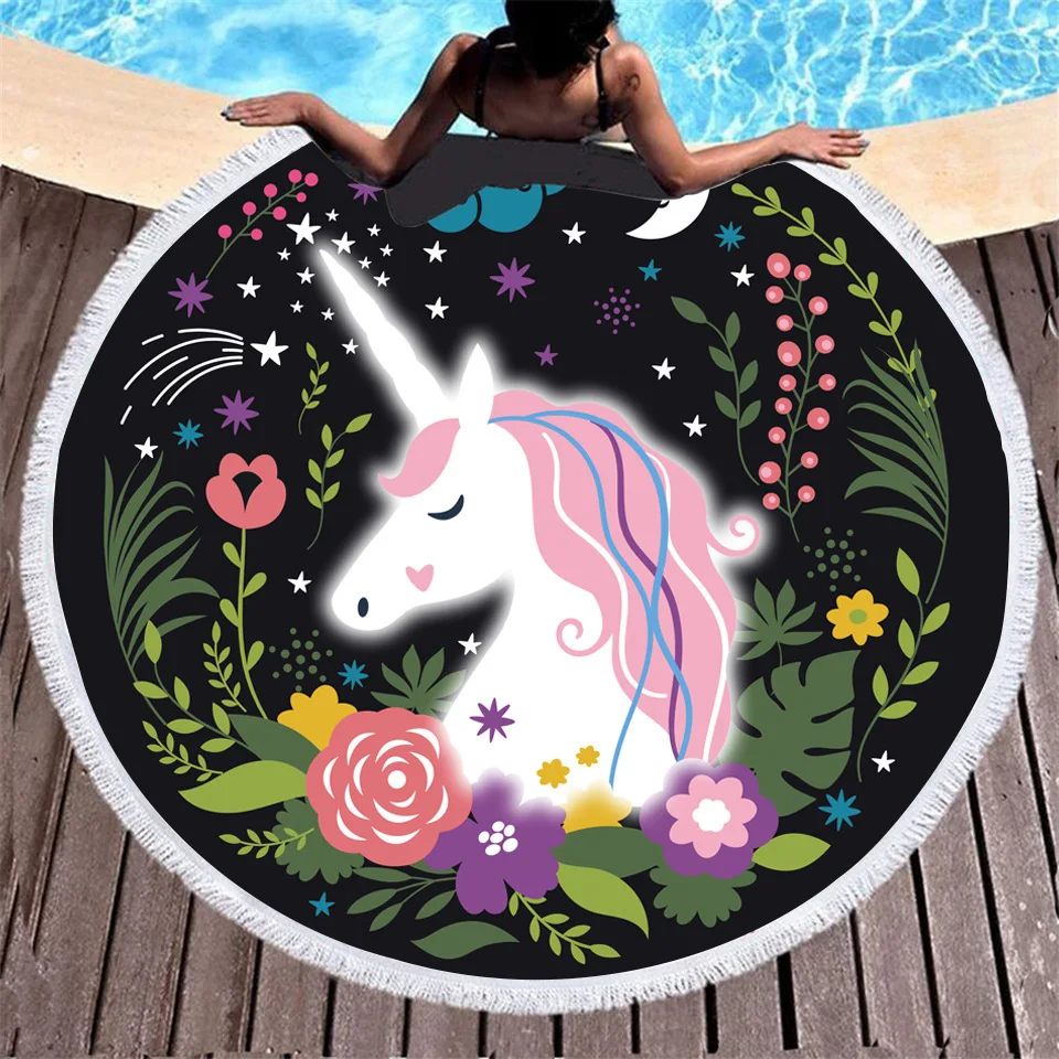 

Cartoon Unicorn Beach Towel Wall Tapestry Picnic Blanket Portable Outdoor Sport Towel Kids Baby Gift 150cm Round