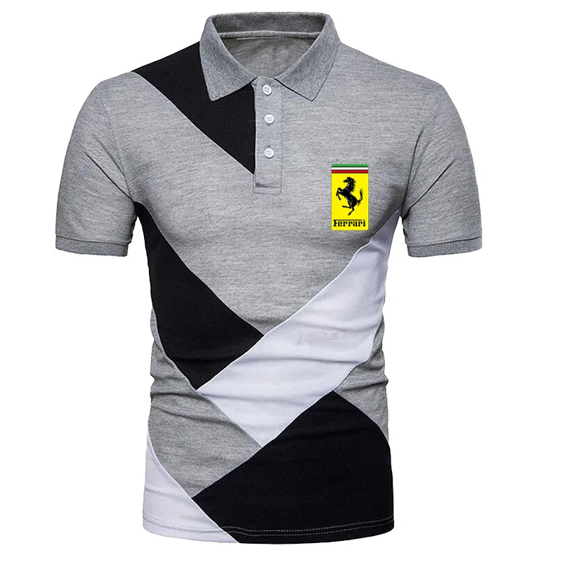 

Ferrari car logo Printed Summer 2021 Men's Slim Plaid T-shirt Casual Track and Field Short Sleeve Contrast Color Polo Shirt