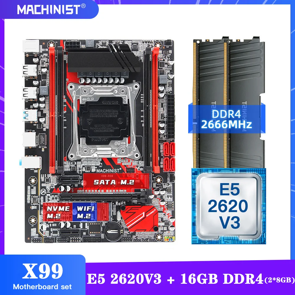 

MACHINIST X99 Motherboard LGA 2011-3 Kit With Intel Xeon E5 2620 V3 Processor DDR4 16GB(2*8GB) 2666MHz RAM Memory M-ATX X99-RS9