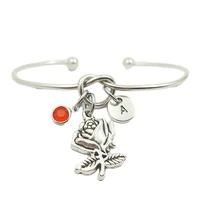 rose flower retro creative initial letter monogram birthstone adjustable bracelet fashion jewelry women gift pendant