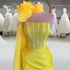 Женское вечернее платье, желтое, с блестками, атласное длинное платье-русалка, 2021