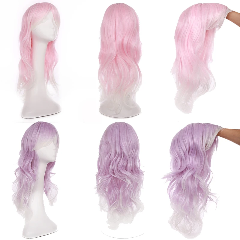 BENIHAIR Long Wavy Synthetic Wigs Cosplay Wig Ombre Pink Purple Blue Green Whtie Hair For Women Party Wedding | Шиньоны и парики