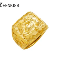 qeenkiss rg596 fine jewelry wholesale fashion man male father birthday wedding gift vintage buddha fu 24kt gold resizable ring