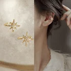 Серьги-клипсы женские, с золотыми листьями, без пирсинга, винтажные, с кристаллами, манжета для уха со звездой