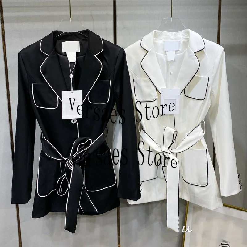 

Женский длинный пиджак с вышивкой, Роскошный дизайнерский Топ с длинным рукавом и надписью, яркое универсальное приталенное пальто с лацка...