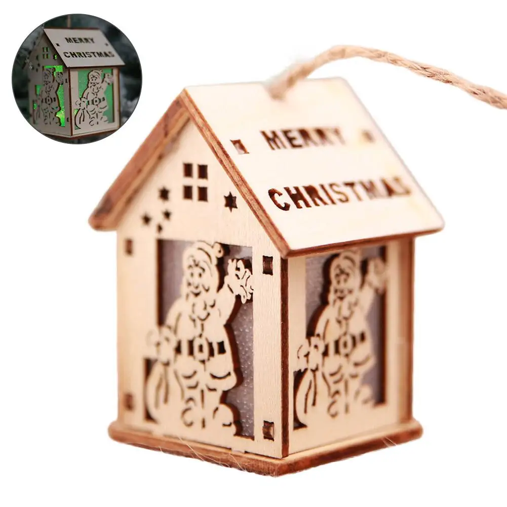 Рождественская подвеска фестиваль светодиодный светильник деревянный дом елка