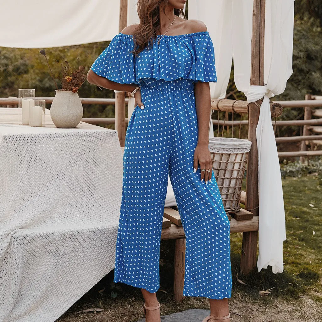 Женский Летний комбинезон в горошек с открытыми плечами женский летний