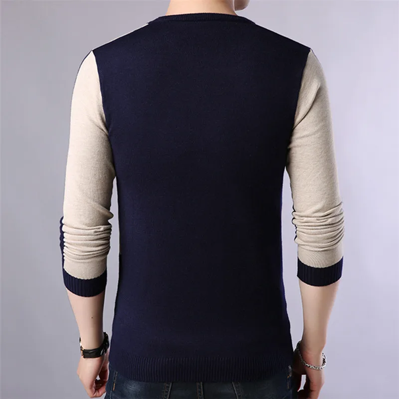 Мужской Повседневный свитер облегающий пуловер в стиле пэчворк с круглым