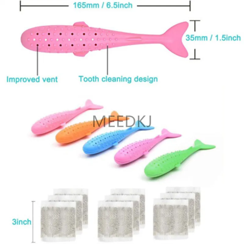 

5-color pet cat mint silicone fish-shaped toy teether teeth cleaning kitten chewing toys pet products