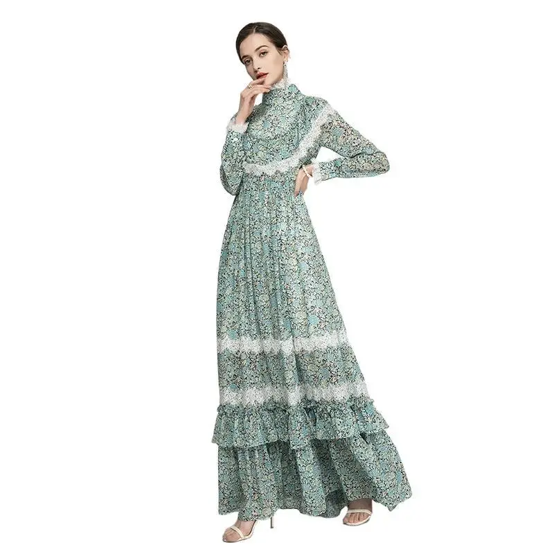 

2021 New Retro Tempe Rament Printing Show Thin Holiday Dress
