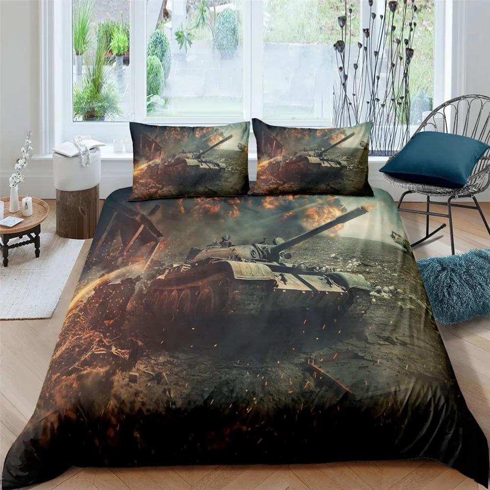 

3D Tank Printing Bedding Set Luxury Duvet Cover With Pillow Cover For Bedroom Decor Single Double Queen King Size