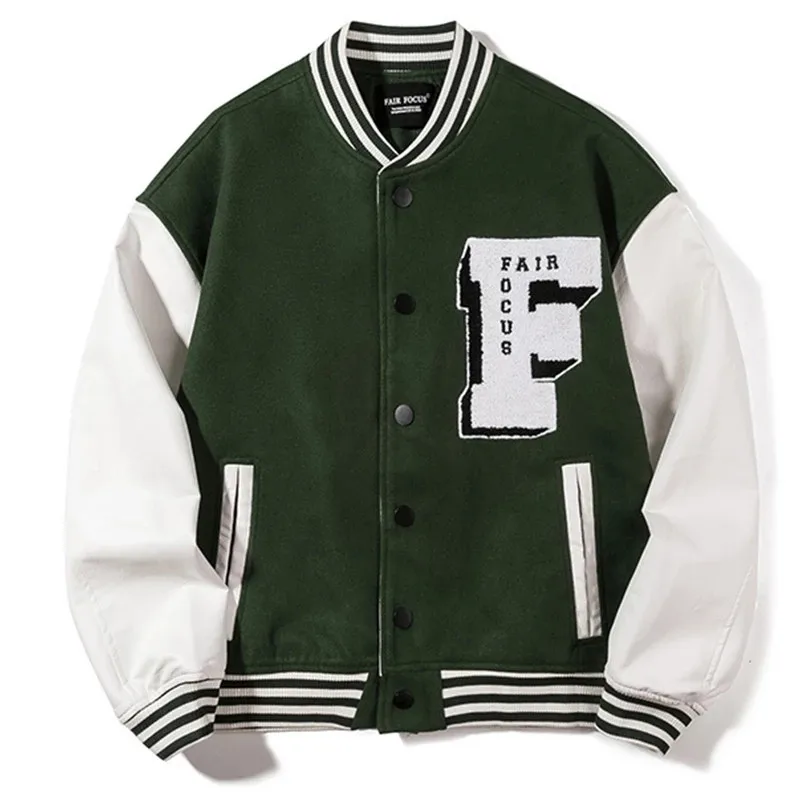 

Hip Hop Baseball Jacket Men Women 3D Letter F Japanese Streetwear Harajuku College Patchwork Block Bomber Women Varsity Jacket