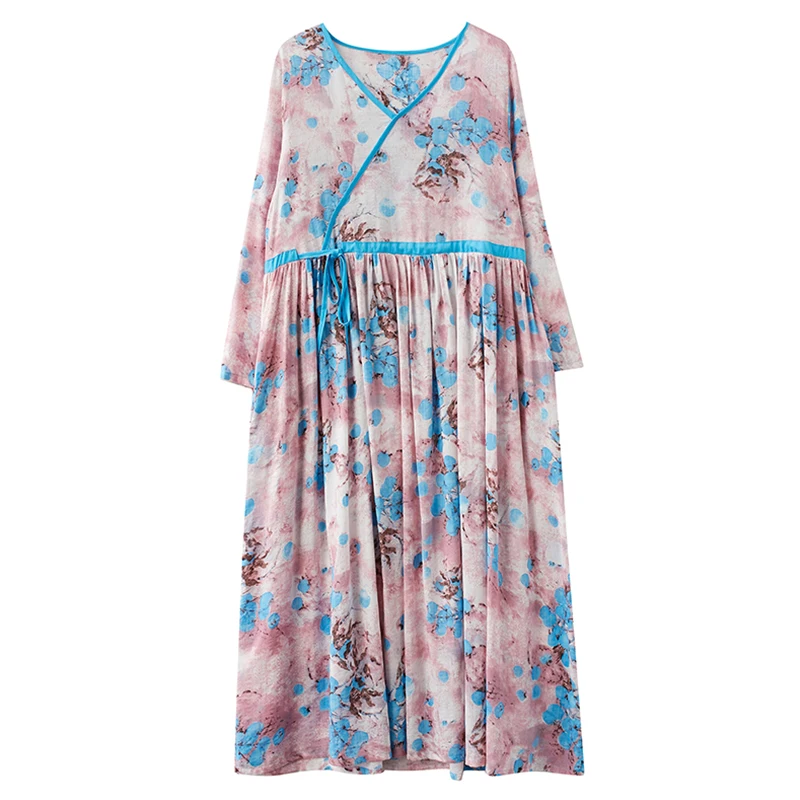 

COIGARSAM Full Sleeve Women Long dress New Spring Print Loose Dresses Red Blue 8663