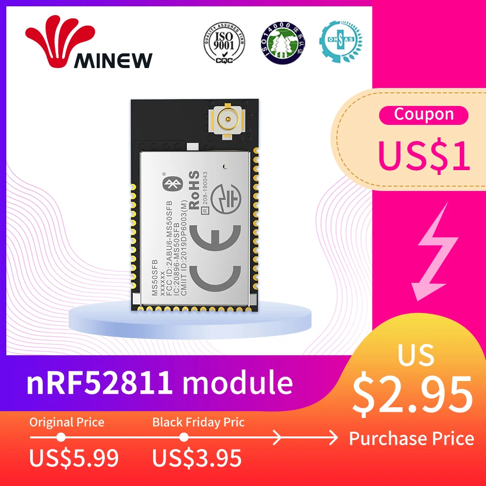 NRF52811 Bluetooth модуль fm-передатчик vhf tx rx Беспроводной модуль 2400 МГц КВ трансивер uart С BQB FCC CE сертифицированный
