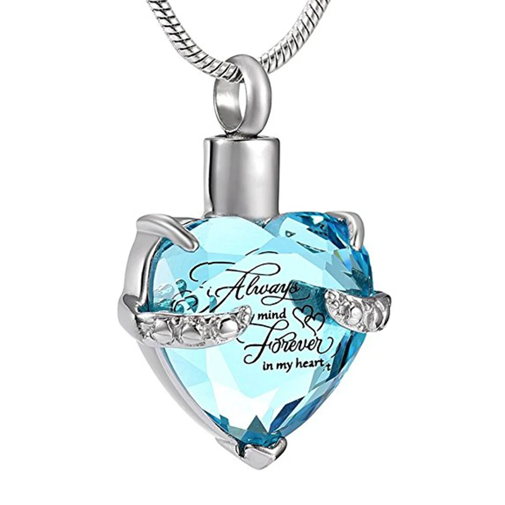 

Crystal Cremation Jewelry for Ashes Stainless Steel Always Mind Forever In My Heart Keepsake Memorial Pendant Ash Urn Necklace