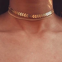 new chevron arrow fish bone double layer choker necklace for women 2022 trend bohemia sequins collar jewelry fashion neck chian