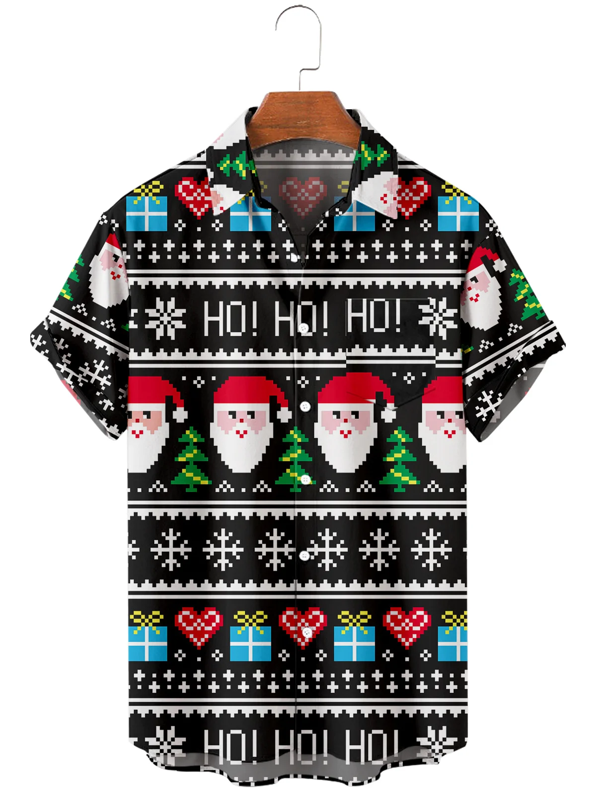 

2021 Men's Short Sleeve Lapel Shirt Large Size Christmas Planet 1 3D Printed Men's Shirt with Pockets