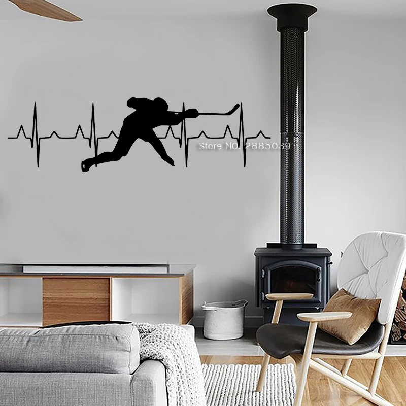 

Виниловая наклейка с изображением хоккея и сердцебиения, Настенная Наклейка для гостиной, фона дивана, домашний декор, спортивные фрески, х...