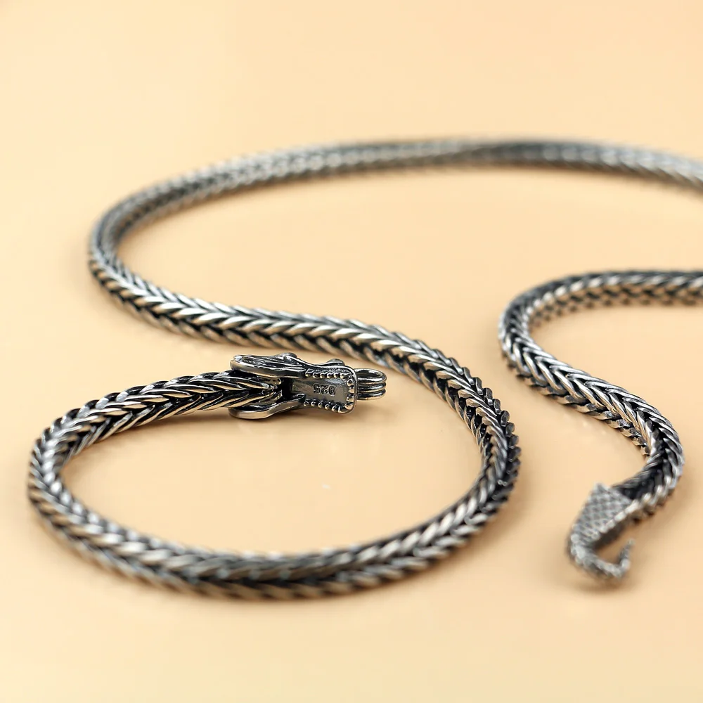 Мужское ожерелье цепочка из тайского серебра 925 пробы этнический дизайн дракона