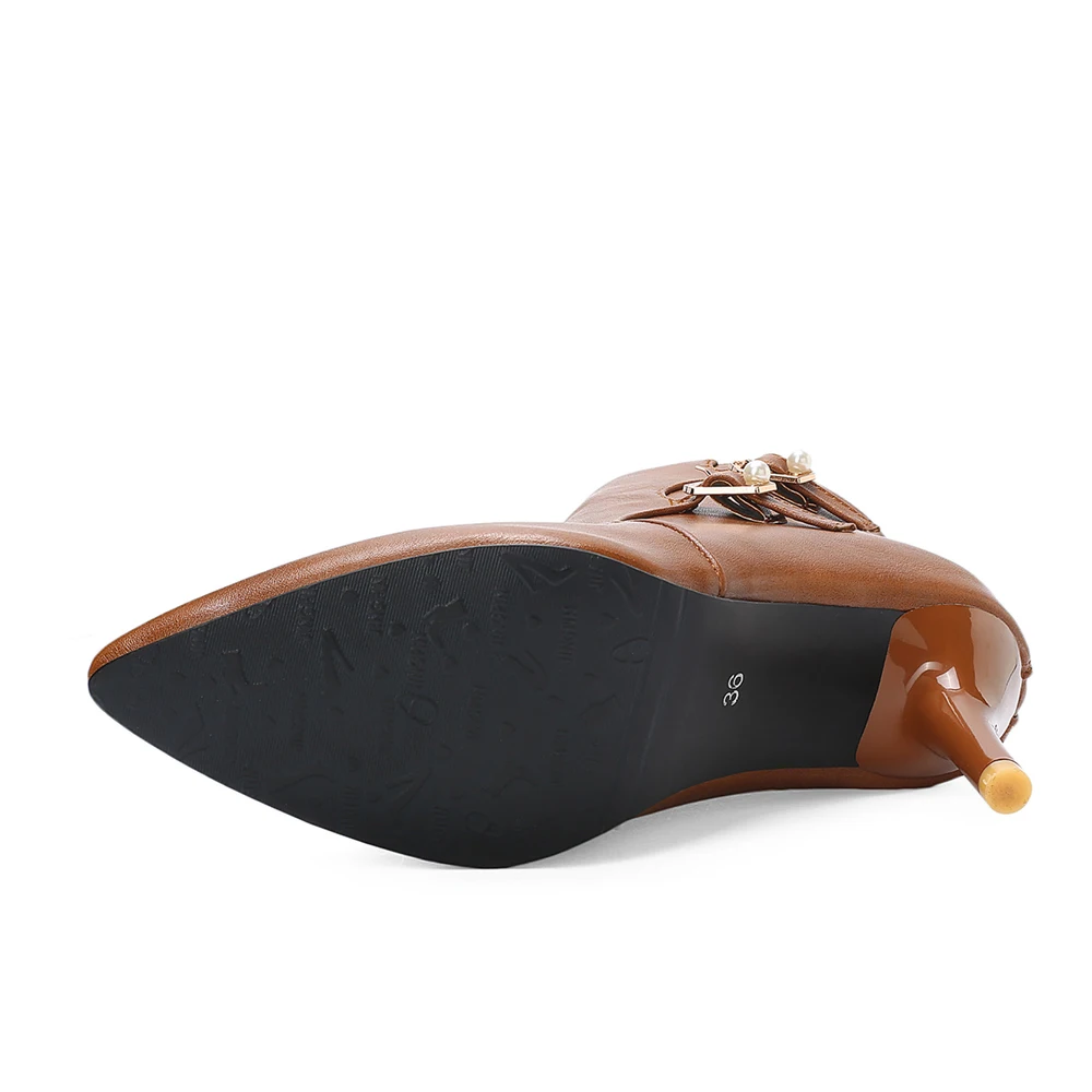 Женские ботильоны на высоком каблуке коричневые черные большие размеры 10 30 43 48