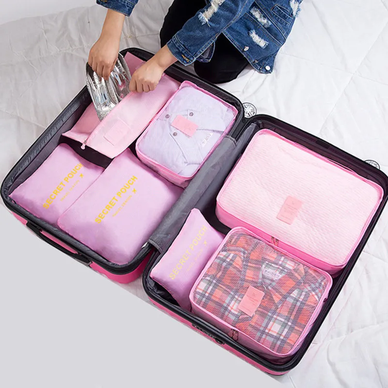 7pcs Pink 7 шт./компл. дорожная сумка для багажа чемодан одежда сумка для хранения косметики упаковка куб Организатор багаж дорожная сумка для путешествий аксессуары - Цвет: 7pcs Pink