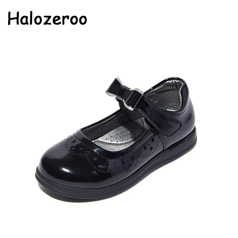 Демисезонные детские туфли принцессы кожаные на плоской подошве с бантом для