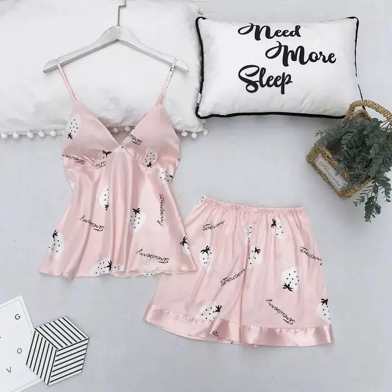 

2020 New Pajamas Sets for Women Fashion Sexy Silk Satin Pijama Summer Nightwear Sexy Lingerie Pajamas Pyjamas Women Homewear
