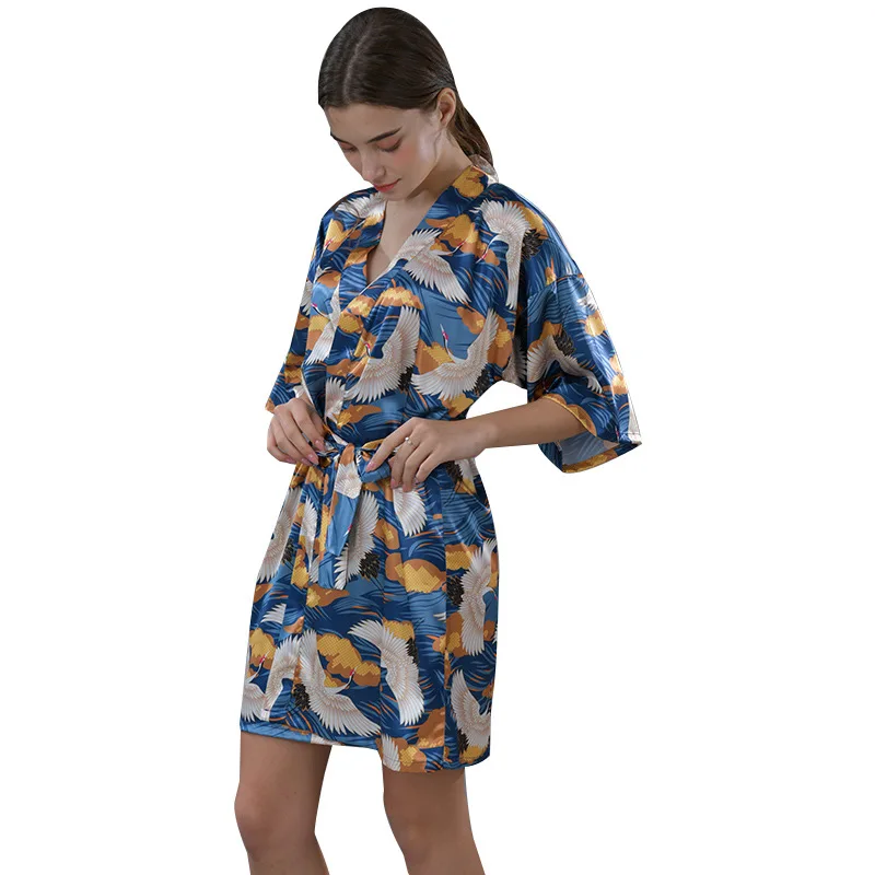 

Spring Summer Women Robe Kimono Gown Casual Loose Nightgown Bathrobe Sexy Mini Nightdress Sleepwear Silky Soft Home Clothes
