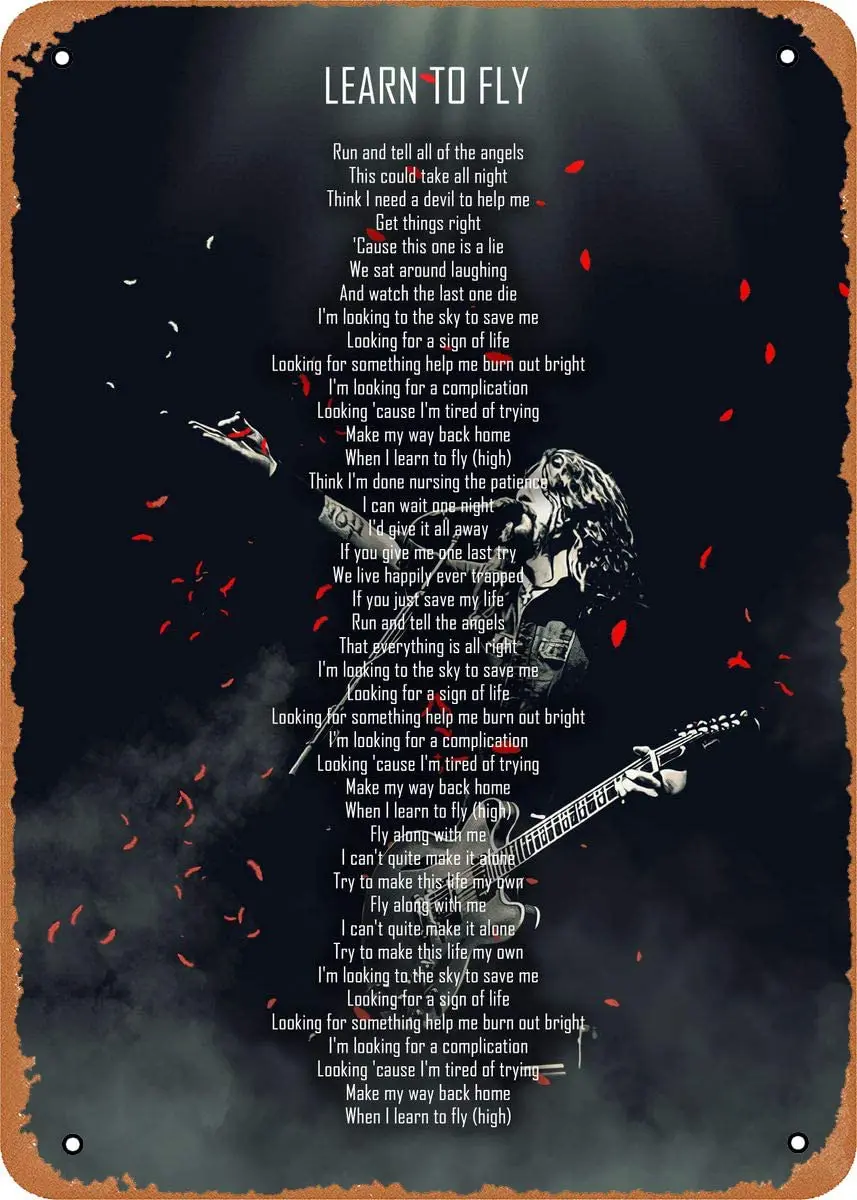 

Lyric Power Foo Fighter учится летать, постер с табличкой, металлический жестяной знак 8x12 дюймов, винтажный Ретро Настенный декор, надпись двора