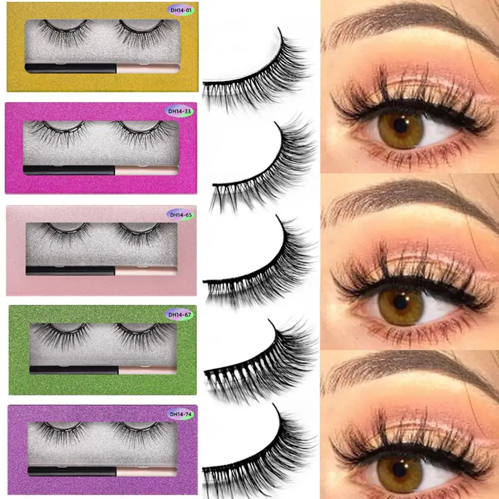 

SKONHED 1 Pair 5 Magnets False Eyelashes Natural Wispy Lashes 3D Faxu Mink Hair with a Magnetic Liquid Eyeliner Reusable