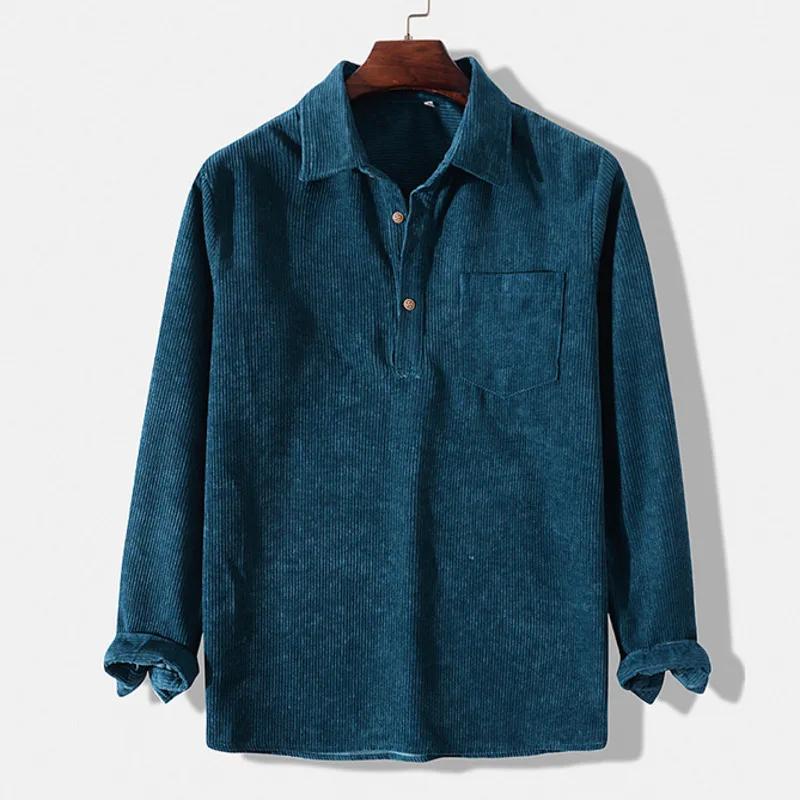 

2022 New Mens Shirt Fashion Corduroy Long Sleeve Shirts Korean Solid Shirt Women Casual Men Vintage Green Henley Shirts