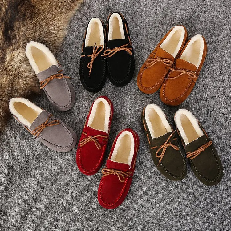

Casual Woman Shoe Female Footwear Round Toe Loafers Fur Bow-Knot Modis Dress Winter Moccasin New Butterfly 2021 PU Solid Fabric